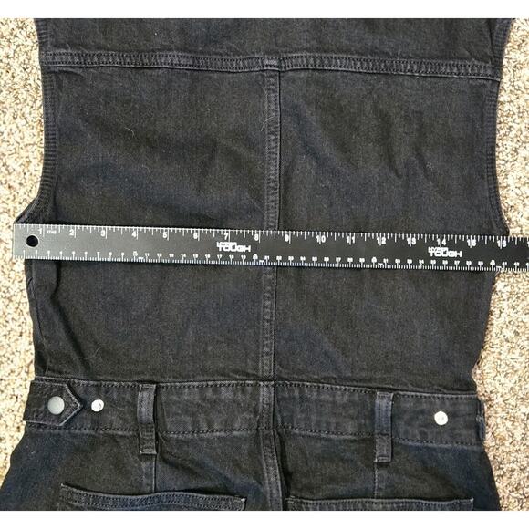 Black Denim Tailored 1 Pc Sleeveless Jumpsuit Size 6 Moto Grunge Military Punk - Picture 7 of 11